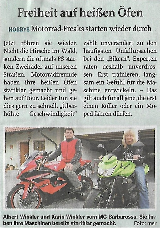 Zeitungsausschnitt des MC-Barbarsossa